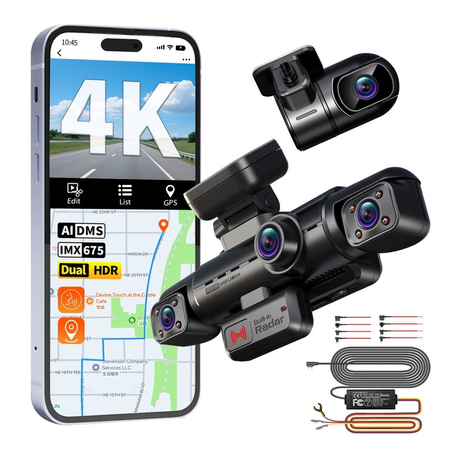 4 Channel Dash Cam AI DMS Front 4K Dash Camera STARVIS 2 Wifi Car DVR Built-in Radar GPS Car Dashcam with Parking Monitor