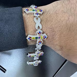 RB Gems Personnalisé 925 Sterling Silver Hip Hop Style VVS Moissanite Gemstone Bracelet Croix Glacé Cubain Lien Chaîne Fine Charme Bijoux - Product Image 5