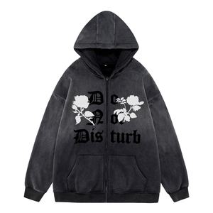 Sudadera con Capucha para Hombre, Estilo Urbano, Estampado Vintage, Felpa Desgastada, Chaqueta con Capucha y Cremallera, Chaquetas Góticas de Algodón - Product Image 3