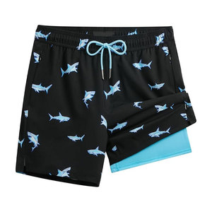2025 hommes Double couche Compression Shorts de plage séchage rapide 2-en-1 maillot de bain Logo personnalisé taille moyenne Anti-rides décontracté - Product Image 1