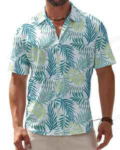 Camisa de playa de manga corta de algodón 100% informal para hombre, estampado 3D de plantas tropicales, estilo de moda transpirable - Product Image 2