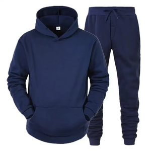 Ensemble de survêtements pour hommes, couleur unie, logo personnalisé, sweat à capuche et pantalon de jogging, tenue de sport décontractée en deux pièces - Product Image 2