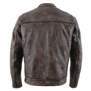 Veste en cuir marron pour homme, veste de moto en cuir véritable d'agneau - Product Image 2