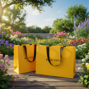 Bolsa de Papel de Compras Reutilizable de Lujo Personalizada con Cinta Amarillo Naranja, Materiales Reciclados, Papel Recubierto, Diseño Serigrafiado para - Product Image 6