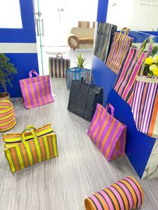 Sacs à provisions à rayures tissés en nylon recyclé PP Sacs en plastique réutilisables et écologiques fabriqués en Inde Vente en gros - Product Image 2