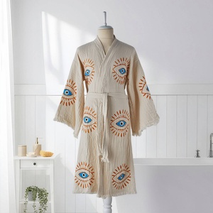 Robe en coton turc à motifs imprimés, motif œil bleu et orange, Kimono - Product Image 3