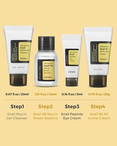 Juego DE CUIDADO DE LA PIEL coreano Productos de belleza Lavado de cara Suero facial Crema facial Cuidado de los ojos COSRX Advanced All About Snail Kit 4-Step - Product Image 5