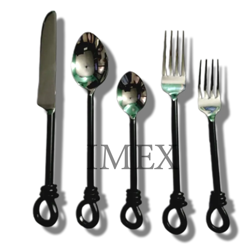 Stainless Steel Black Handle Silver Top Luxury Spoon knives And Fork Set Modern And Low MOQ Spoons And Forks Metal Cutlery Set