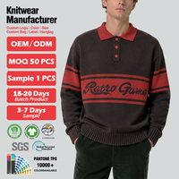 Pull-over en jacquard personnalisé avec logo, vêtements de golf, pull unisexe surdimensionné, col polo, pulls en tricot pour hommes, tailles plus grandes