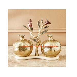Juego al por mayor de 2 cuencos decorativos de Granada de aluminio, cuenco de servicio de material metálico dorado de alta calidad a precio mayorista - Product Image 1