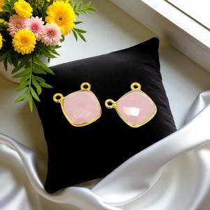 925 Sterling Silver 10mm Naturel Rose Quartz Checker Cut Coussin Lunette Réglage Simple Boucle Lien Charme Connecteurs Faire Des Bijoux - Product Image 4