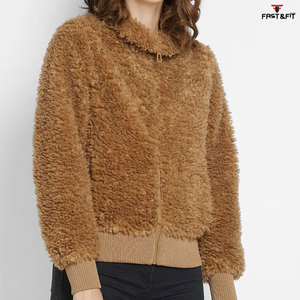 Chaqueta polar de manga larga con logotipo personalizado, ropa de invierno para exteriores, chaquetas Sherpa para mujer, letras de camuflaje a rayas transpirables - Product Image 2