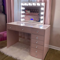 Table de maquillage de style iconique de luxe avec 15 ampoules LED et interrupteur à intensité variable, bureau de maquillage