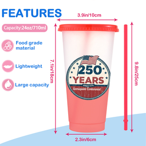 Fabrika Toptan Özel ABD 250. Yıl Dönümü Hediyelik Plastik 16oz 24oz Soğuk Su Renk Değiştiren Bardaklar - Product Image 3