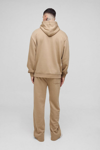 Chándal de algodón de gran tamaño Beige para hombre, Sudadera con capucha de felpa francesa de peso pesado con bolsillo de canguro y estilo de calle - Product Image 2