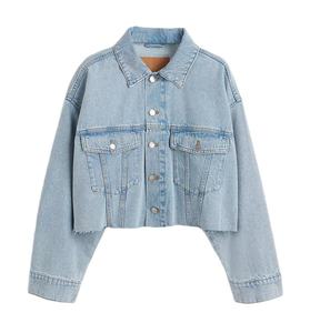 Chaqueta Vaquera Azul Claro para Mujer, Superventas, Personalizable, de Tela de Algodón, Cuello Alto con Peluche, Secado Rápido, para Invierno - Product Image 1