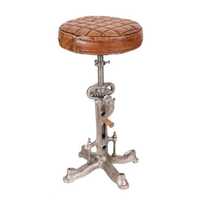 Tabouret de bar moderne en métal avec assise en cuir pleine fleur, hauteur réglable, pour bar à domicile et salle à manger
