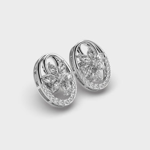 IGI Certified Lab Grown Diamond Oval Floral Halo Stud Earrings 9K Yellow / White / Rose Gold Designer Open <b>Frame</b> Earrings - Product Image 3