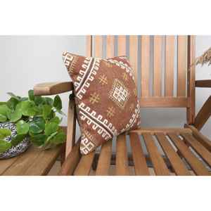 Brown Wool Kilim Patchwork <b>Pillow</b> 14x14 Inch Rustic Accent <b>Pillow</b> Woven <b>Silk</b> Vintage Floral Print Portable Bedding for Living - Product Image 2