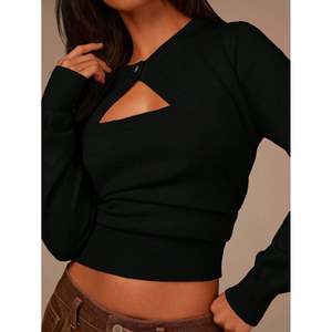 Pull court en maille ouverte à manches longues pour femme - Coton respirant, chaud et tendance avec broderie boutonnée, grandes tailles - Product Image 1