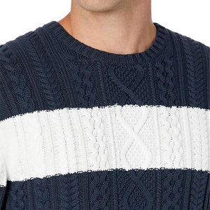 Men's Casual Cable Knit <b>Pullover</b> <b>Sweater</b> Solid Breathable Long Sleeve Drop Shoulder Crewneck Design Winter Season Printed - Product Image 4