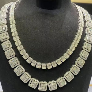 Collar de moissanita cuadrado de lujo, gargantilla de diamantes de racimo helado, joyería de declaración nupcial de gama alta, collar de boda para mujer - Product Image 2