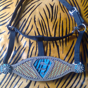 DD Leather's Best Quality Horse Head Collar English Saddle Western Style Bronc Halter Fancy <b>Bling</b> Assorted Sizes High Halters - Product Image 3