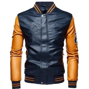 Chaqueta universitaria de piloto de cuero PU para hombre, abrigo de bombardero de béisbol universitario bordado de lujo para invierno, estilo informal, logotipo frontal - Product Image 1