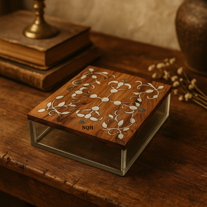 Prix d'usine Ramadan Eid 2026 Pot de rangement carré en bois, résine et acrylique, fait main, personnalisable, décoration d'intérieur, marron, 20x20x7.5cm, moderne - Product Image 2