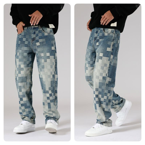 American Slim Flare Coated Mid <b>Waist</b> Breathable Patchwork <b>Jeans</b> New Design Masek Fashion <b>High</b> Street Spandex/Cotton <b>High</b> Quality - Product Image 3