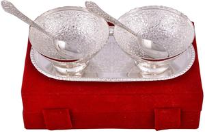 Handmade Royal Velvet Gift <b>Box</b> Set Silver Plated Metal Bowl with 2 Spoons Home Decor Polished Technique for Gift Giving - Product Image 4