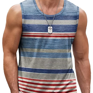 <b>Mens</b> Retro Stripe 3D Printed Tank Tops Fashion Summer Sleeveless Casual <b>Sports</b> <b>Vest</b> Loose Quick Dry Breathable Tees Clothes - Product Image 1
