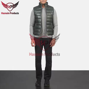 Gilet en cuir véritable sans manches d'hiver pour hommes à la mode avec fermeture à glissière-Gilet bouffant de conception personnalisée de qualité supérieure - Product Image 2
