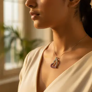 Pendentif en argent 925 avec rubis et diamants pour femmes, bijou élégant avec des charmes complexes - Product Image 3