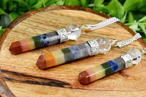 Venta al por mayor hecho a mano 7 Chakra cristal unido péndulo Natural Multi-piedra preciosa curación Bola de cuarzo radiestesia adivinación ágata favorita - Product Image 3