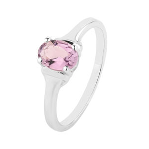 Anillo de Plata de Ley 925 hecho a mano con amatista de corte esmeralda 8x6mm ovalado y chapado en rodio para niños joyería fina - Product Image 1