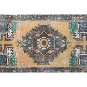 Turkish Small Rug 1.6x3.3 ft, Vintage <b>Brown</b> Abstract <b>Wool</b> Rug - Product Image 4