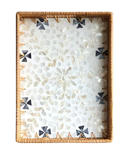 Plateau rectangulaire en rotin artisanal en gros avec incrustation de nacre, plateau de service décoratif tissé naturel, fabriqué au Vietnam - Product Image 6