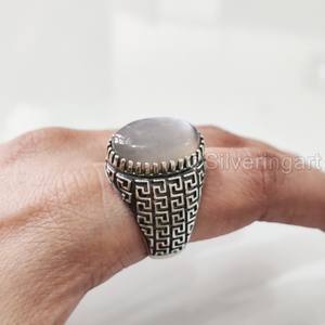 Bague pour homme en argent sterling 925 avec pierre de lune grise naturelle, pierre de naissance de juin, toutes tailles, cadeau de Noël lourd, bijoux - Product Image 1
