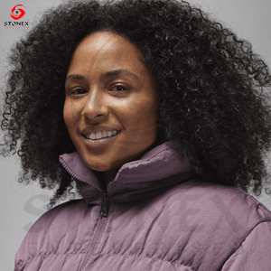 Chaqueta acolchada cálida de Invierno para mujer, chaqueta acolchada negra con cuello y logotipo personalizado, ropa para mujer - Product Image 4