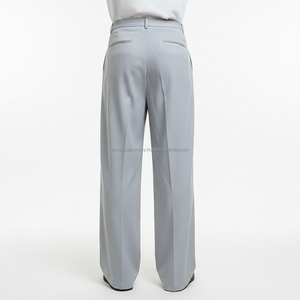 Pantalones de Vestir Elegantes de Lona de Cintura Alta y Pierna Ancha - Pantalones de Hombre Sofisticados con Pliegues Profundos - Product Image 2