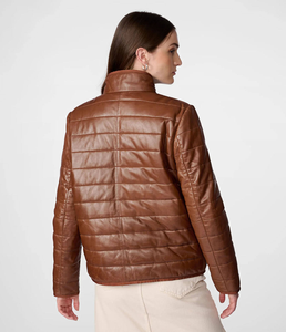 Chaqueta elegante de cuero genuino para mujer Estructura de moto clásica de piel de oveja de gama alta con cuello alto y ajuste moderno Delgado - Product Image 3