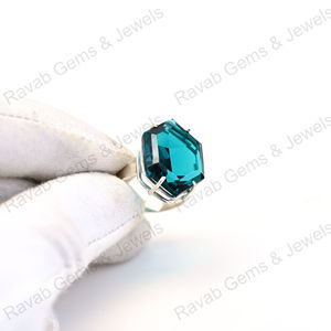 Nouveauté, argent sterling 925 massif, topaze bleue de Londres, coupe hexagonale, serti à griffes, or rose vintage, fait main, bijoux fins pour femmes - Product Image 5