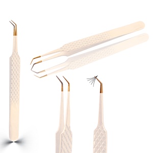 Ensemble de pinces à faux cils en acier inoxydable, poignée diamantée, pointe en fibre, fabrication artisanale, série experte, outils de beauté pour le maquillage - Product Image 1