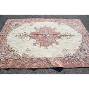 Vintage <b>Turkish</b> <b>Rug</b> Classic Red White 6.2 X 9.1ft Large Area Wool Latex Patchwork for Hallway Room Abstract Design for Teens - Product Image 3