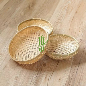 Vgreenart Bandeja de Servir Redonda de Bambú con Patrón de Madera Cepillada Hecha a Mano para Decoración del Hogar y Cocina - Product Image 1