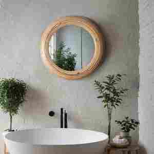 High In Demand With Reasonable Price Made In India <b>Bathroom</b> <b>Mirror</b> Cabinet Round Round <b>Wooden</b> Frame With Export Quality - Product Image 1