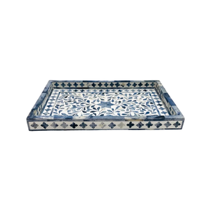 Bandeja de Madera con Incrustaciones Florales Hecha a Mano, Decoración Elegante para el Hogar, Regalo de Ramadán para Ella, para Servir y Exhibir Decorativamente - Product Image 1