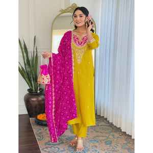 NUEVA LLEGADA Conjunto Salwar Kameez moderno para mujer con bordado de trabajo pesado y diseño Reversible para ocasiones de fiesta - Product Image 1