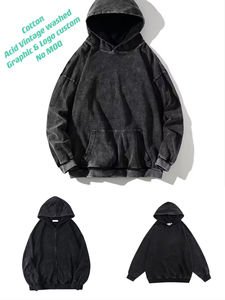 Black Blank Heavyweight Vintage Acid Wash <b>Hoodie</b> Men 100% Cotton Hoody Jacket With Pocket Tie Dye Hoodies - Product Image 2